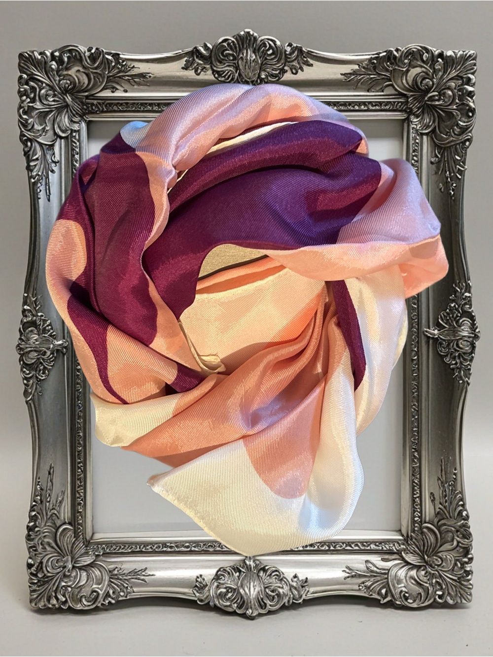 Vintage Silky Abstract Flora Headscarf in Cream, Peach & Plum